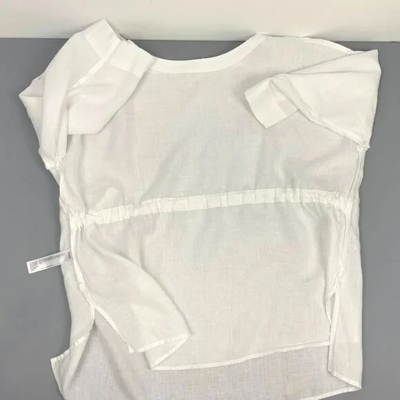 Eileen Fisher Handkerchief Linen Drawstring 3/4 Sleeves Top White Sz L - Picture 13 of 16